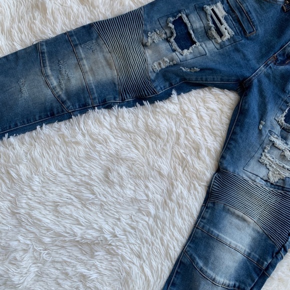 MENS CJ BLACK PREMIUM DISTRESSED SKINNY FLEX Dark Blue Wash JEANS - Picture 7 of 9